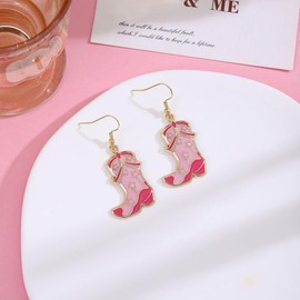 Cute Western Cowgirl Boot Earrings Enamel Cowboy Bootie Dangle Jewelry, Gold Tone, 2 inch Length, Lightweight 0.2 oz, Medium, Metal, No Gemstone