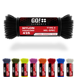 GO!elements 100 m Paracord Rope Made of Tear-Resistant Nylon - 3 mm Paracord 425 Type II Max. 192 kg - Cords as Outdoor Rope, All-Purpose Rope, Survival Rope, Bracelet, Dog Lead, Nylon Cord