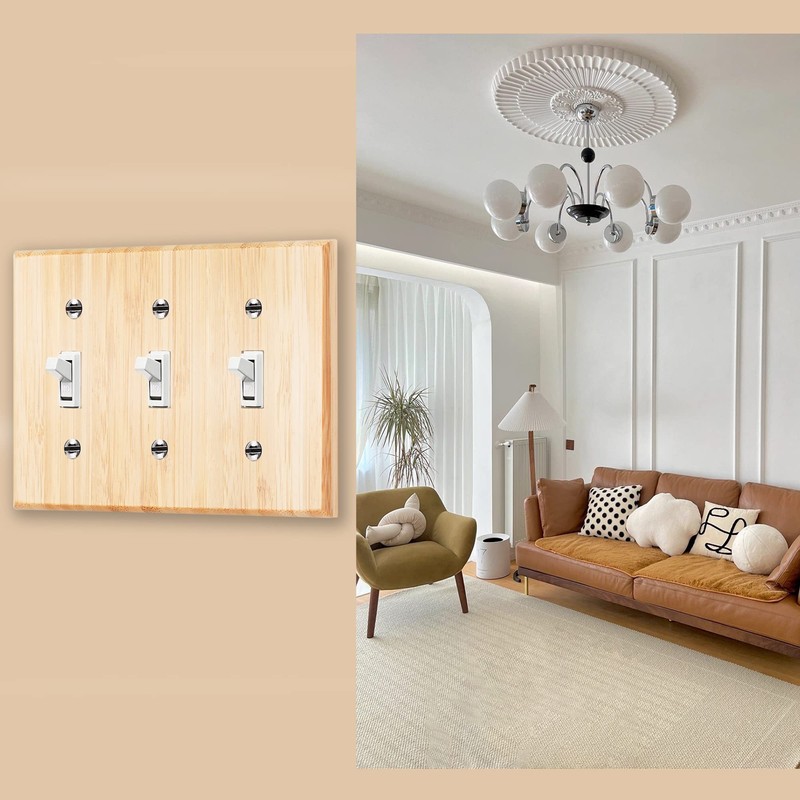 Solid Wood Triple Toggle Light Switch Plate 4.5" X6.3" Bamboo