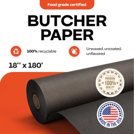 Black Butcher Paper 18" x 2160" (180 feet) - USA-Made Natural Butcher Paper Roll for Meat and Fish - Uncoated, Unwaxed & Food-Grade Material for Grilling - BBQ Papers for Smoking by IDL Packaging