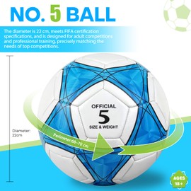 Size 5 Football Unisex - Adult Hybrid Training Football for Children and Adults Football Fans Item Football Lovers Birthday Gift Regular Play (Blue and White, Size 5)