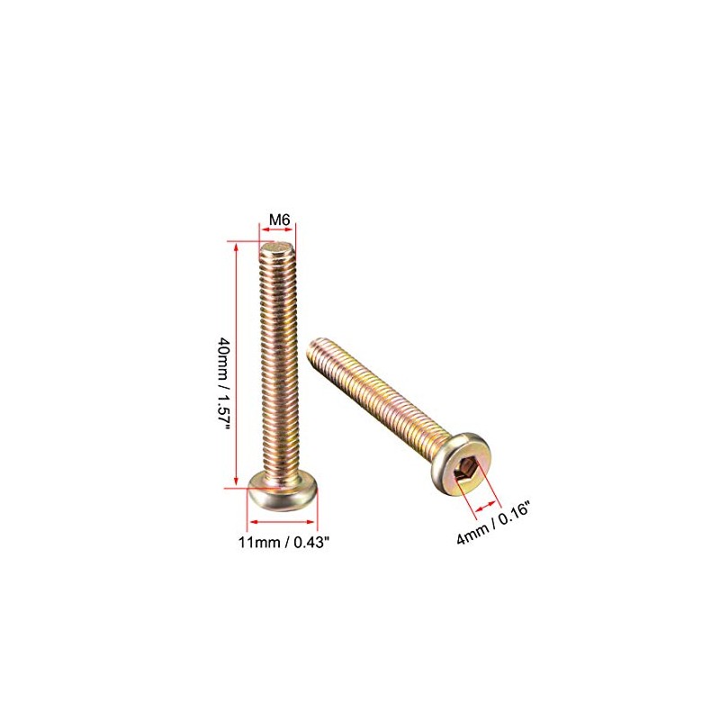 sourcing map M6x40mm Furniture Bolt Hex Socket Drive Round Head