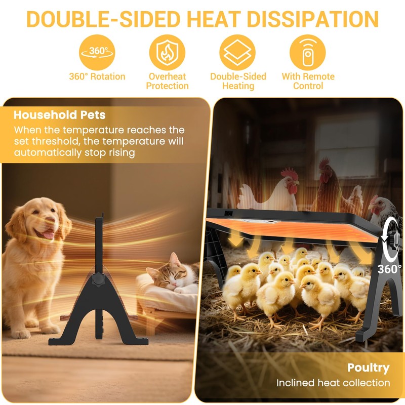 Chicken Coop Heater, 180 W Efficient Dual-Heating Chicken Heater Built-in