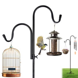 InstyQ Double Shepherd's Hook for Outdoor,Bird Feeder Pole with 5 Prongs Base, Heavy Duty Adjustable Garden Hook for Hanging Plant, Hummingbird Feeder,Lantern, Wind Chime Outdoor Decor