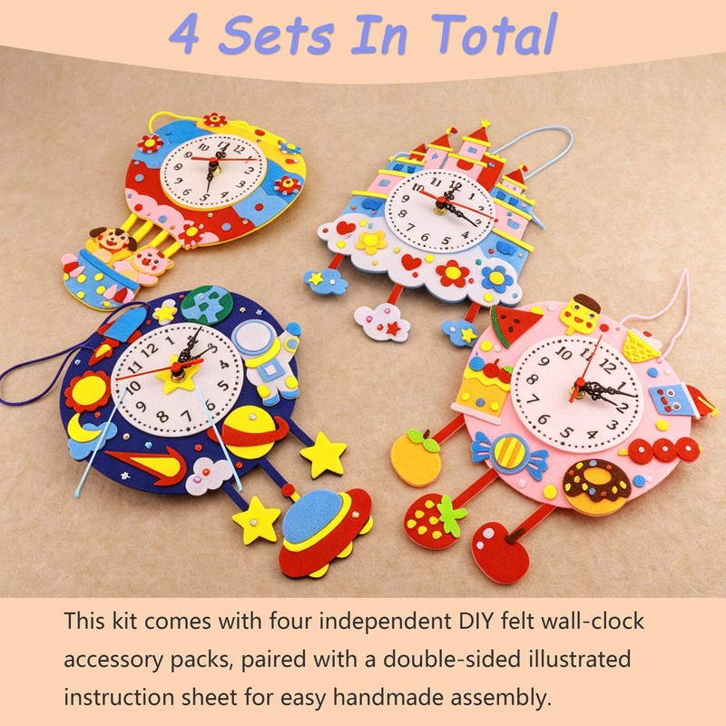 4 Pcs Felt DIY Wall Clock Craft Kit, Teaching Clock,