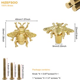 HIZEFSOO 4PCS Brass - Brushed Gold Cabinet Drawer Knob Pulls Gold Cabinet Drawer Closet Kitchen Wardrobe Dresser Door Handles Knob Pulls Bee Animal Insect Decorate Unique Personality Knob Pull