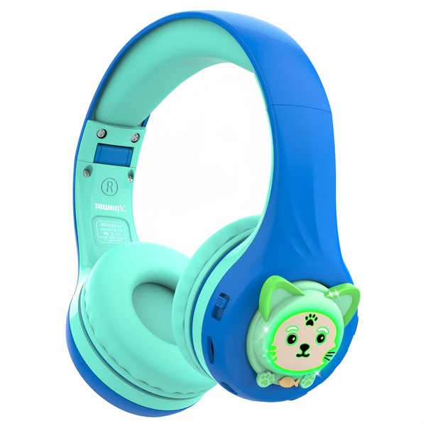 Riwbox CB-7S Kids Bluetooth Headphones, LED Light Up, 74/85/95dB Safe