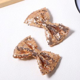 4" Champagne Sparkly Glitter Sequin Hair Bows Clips for Toddler Girls Valentines Christmas Birthday Gift Party Dress Outfit Decor Accessories Wedding Alligator Barrettes Hairpins