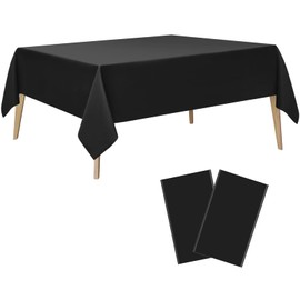 Layiexre Black Disposable Table Cloth 2-Pack, 54 x 108 Inch Table Cloths for Party, Plastic Tablecloths for Rectangle Tables, Waterproof & Sturdy Decorative Table Cover for Dining, Wedding, Outdoor