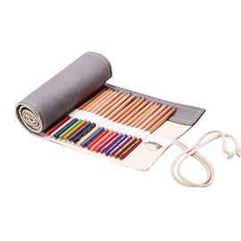 Sgphrzlt 72 Slots Pencil Roll Up Case, Portable Canvas Artist Color Pencil Organizer Storage Holder, Large Capacity Colored Paint Brush Pen Roll Wraps Bag for Art Drawing Painting Sketching, Gray