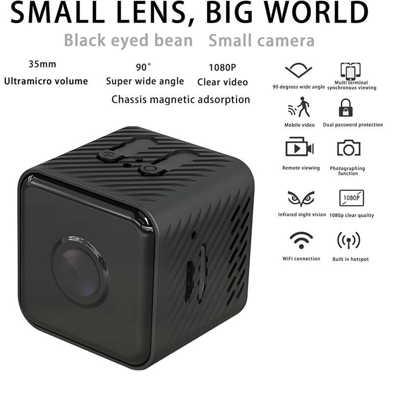 Amhillras Mini WiFi Security Camera, 1080P, 90° Wide Angle, Night