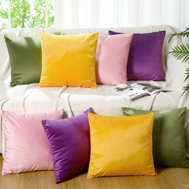 Mixweer 8 Pcs Velvet Decorative Throw Pillow Cover 18 x 18 Inch Colorful Cozy Boho Soft Fluffy Couch Cushion Cover Closure Pillowcase Farmhouse Throw Pillow Case for Sofa Car Office (Candy Color)