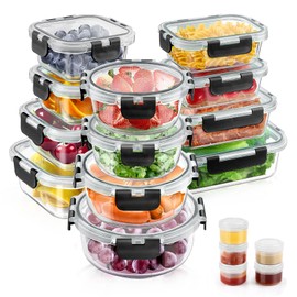 34pcs Glass Food Storage Containers with Lids Set, Airtight Glass Meal Prep Containers (17 Containers & 17 Lids), Leak Proof Lunch Container BPA-Free, Microwave, Oven, Freezer, Dishwasher Safe-Green