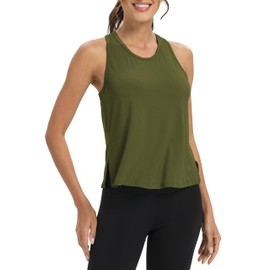 Bestisun Sleeveless Exercise Running Sports Clothing Dance Yoga Workout Tank Tops Active Tennis Shirts Army Green S