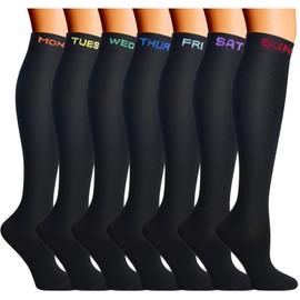 Double Couple Compression Socks for Men Women(7 Pairs) 20-30 mmHg Knee High Weekday Stockings for Sports Running Nurse Pregnant Women