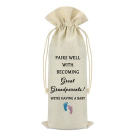 Pregnancy Announcement Gifts for Grandparent Wine Bag Promoted to Grandparents Gift Grandparents Baby Announcement Gifts Promoted to Grandma Grandpa Pregnancy Reveal Gift Drawstring Burlap Wine Bag
