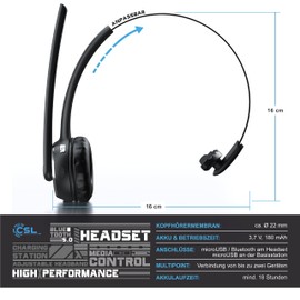 CSL - Bluetooth 5.0 Headset mit Ladestation - PC Headset mit flexiblem Mikrofon - Multipoint - kabellos - leicht - freisprechen - für Auto und LKW Computer Call Center Handys