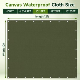 Heavy Duty Canvas Tarp 10x12ft, 12oz (350 GSM) Cotton Canvas Water-Resistant Tarp with Rustproof Grommets, Tear-Resistant Outdoor Cover for Wood Piles, Camping, Trailer & Equipment (10x12ft)
