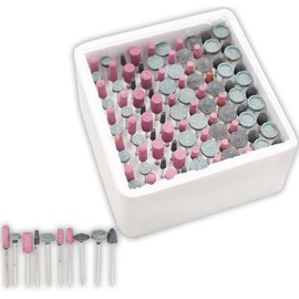 Dynamic 100 Piece Grinding Stones Assortment | 1/8" (0.3 cm) Shank | Gray & Pink | Shapes Include Round, Flat-top, Bullet, & More | Rotary Tool Compatible
