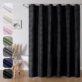 Simplebrand Black Extra Long Shower Curtains for Bathroom 72x84 Inches, Mid Century Geometric Textured Tufted Boho Bathroom Shower Curtains Set Fabric with 12 Plastic Hooks, Cortinas de Baño