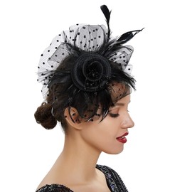 UTTPLL Fascinators-Cocktail-Kentucky-Headband-Headwear Tea Party Derby Wedding Fascinator Hat Girls Women Flower Mesh Feathers Headpiece Hair Clip Black