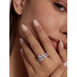 Michooyel S925 4ct Emerald Cut 2 in1 Engagement Wedding Ring Sets Baguette Wedding Ring Band Cubic Zirconia Sterling Silver Promise Ring For Women Women Ladies