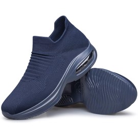 ADQ Women Slip On Trainers Barefoot Shoes Walking Sneakers Lightweight Mesh Breathable Ladies Trainers with Air Cushion for Gym Jogging Navy Blue