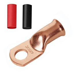 Heavy Duty 4/0x1/2 Copper Wire Lugs,12Pcs 4/0 AWG 1/2'' Stud Tubular Ring Terminals with 12Pcs Heat Shrink Tubing for Vehicle Boat Marine Audio