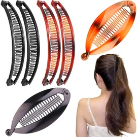 4 Pcs Banana Hair Clip for Fine & Thick Hair - Small Fishtail Banana Hair Clip - Double Comb Long Hair Clip - Ponytail Hair Comb for Women