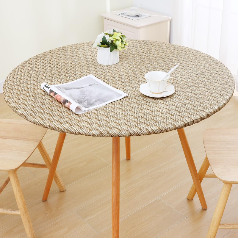 Smiry Round Picnic Tablecloth, Wipeable Flannel Backed Vinyl Tablecloths for