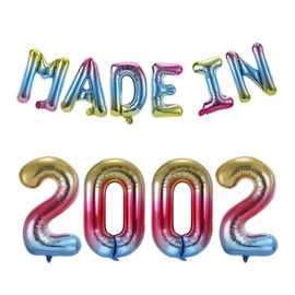 Birbirth 40 inch MADE IN 2002 Number Banner Balloons letters Rainbow Theme Gradient Colorful for men and women,20th Banner Aluminum Foil Letters Balloons Party Decorations Supplies