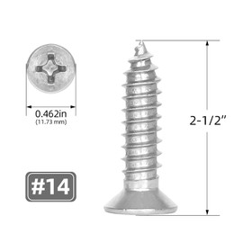 #14 x 2-1/2" (5/8" to 3" Available) Flat Head Sheet Metal Screws Wood Screws, 304 Stainless Steel 18-8, Self Tapping, 25 PCS
