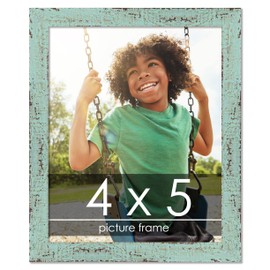 Poster Palooza 4x5 Inch Shabby Chic/Farmhouse Green Wood Picture Frame - UV Acrylic, Foam Board Backing, & Hanging Hardware 4" x 5" - 4x5 Inch Frame