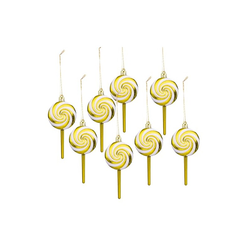 Herzwild 8 x Christmas Tree Decorations Candy Canes Lollipop Gold