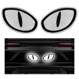 FSTURIOS Car Stickers, Round Eyes Cute Caution Decal for Night Safety Driving, High Intensity Reflective Eyes Sticker Motorcycle Helmet Decor for Vehicle Bumper Rear Window (White)