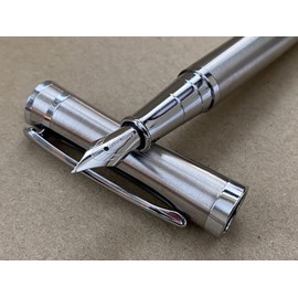 Rhapsody Luxury 3035 Executive STAINLESS STEEL Fountain Pen Ink Pens ~ 0.5mm Medium-Fine Nib