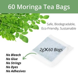 60 Natural Moringa Tea Bags, VitalForest Pure Moringa Leaves, Te De Moringa Herb, Supports Digestion and Wellness, Caffeine-Free