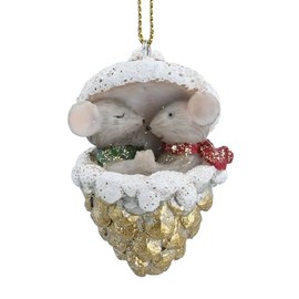 Gisela Graham Mice in Gold Cone Hanging Christmas Tree Decoration