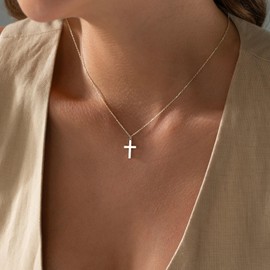 koperin Cross Necklace for Women-Dainty 925 Sterling Silver Cute Faith Cross Pendent Necklace Smiple Small Cross Necklace for Women Trendy Jewelry Gifts