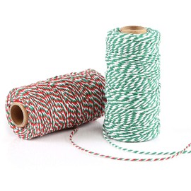 Naler Christmas Decorations 2 Rolls Cotton Twines Strings, 100 Meters Twine Cotton Cord Yarn Twine Cord for Kitchen Baking, Cooking, Butchers, DIY Gift Wrapping Craft, 2 Colours