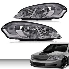 DOTCOM LED DRL Headlights Assembly, Compatible with 2006-2007 Chevy Monte Carlo/2006-2013 Impala/2014-2016 Impala Limited Headlamp, Driver & Passenger Side, Clear lens Chrome Housing Clear Reflector