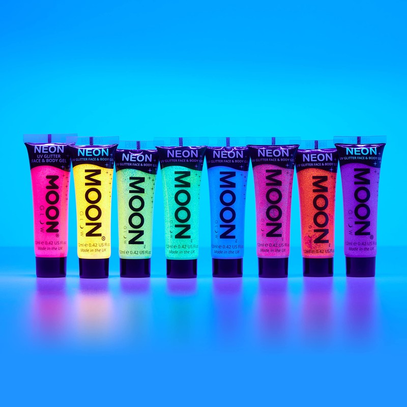 Moon Glow, Neon-UV-Glitzer-Gesichts- und Körpergel, Glitzer-Gesichtsfarbe (Rubinrosa, 12 ml (1