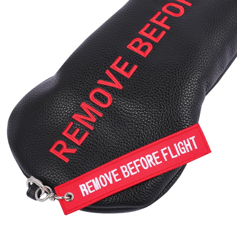 SHABIER Black Golf Head Cover with Red Remove Before Flight