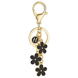 LLSME Cute Black Flower Charms Keychains with Tassel, Key Chains Pendant Key Ring for Wallet Backpacks Bag Handbags, H, Medium