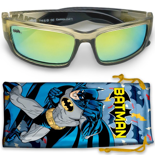 DC Batman Black Tinted Sports Wrap Kids Sunglasses - Stylish & Durable UV-Protective Batman Sunglasses w/t Soft Carrying Case - Officially Licensed