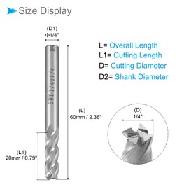 CoCud 4-Flute Spiral End Mill Bits, 1/4" Diameter 20mm Length, High Speed Steel Straight Milling Cutter with Storage Case- (Applications: for Plywood Hardwood Plastic), 3-Pieces