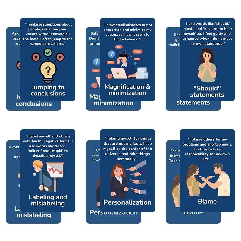 Cognitive Distortion Flashcards, 50 Cards for Mental Health and Thought