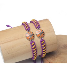 Basketball Bracelet 2pcs for Men Women and Kids | Stylish Braided Sports Wristband | Team Spirit Gift for Boys Girls Ages 8-12 (purpleyellow 2pcs)