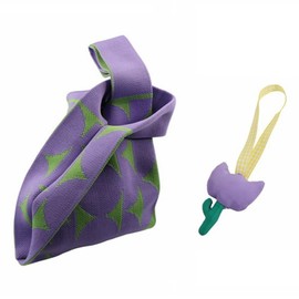 Vctitil 2pcs/Set Korean Style Handbag Mini Knot Wrist Bag Large Capacity Storage Bag With Tulip Plush Keyring Soft Pendant