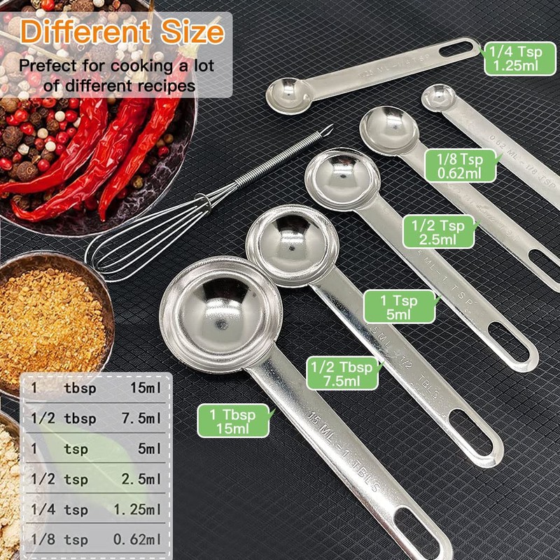 Stainless Steel Measuring Spoon, Measuring Spoon, 8-Piece Measuring Ruler for